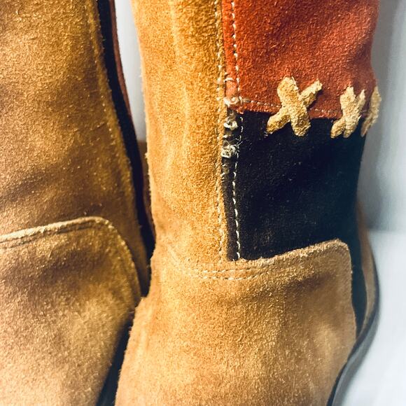 Unbranded Boots Patchwork Suede Leather Patchwork Brown Rust Retro Boho 36/6 - Picture 5 of 7